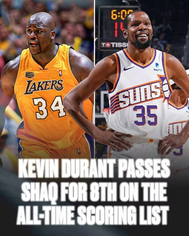 奥尼尔祝贺杜兰特：如果有人能超过我那一定就是你 你实至名归