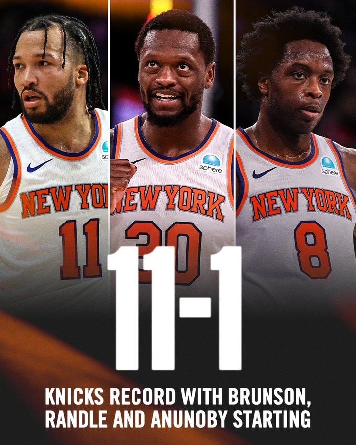 兰德尔赛季报销！本赛季他与布伦森OG同时首发 尼克斯11胜1负！