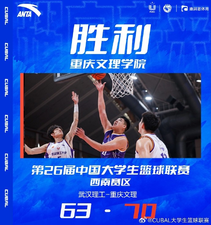 CUBAL-王睿23+9 杨伟斌16+13 重庆文理力克武汉理工迎开门红